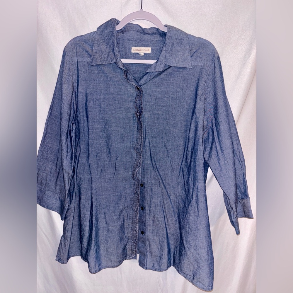 Coldwater Creek Button Shirt Women’s M, Blue 3/4 Sleeve Blouse